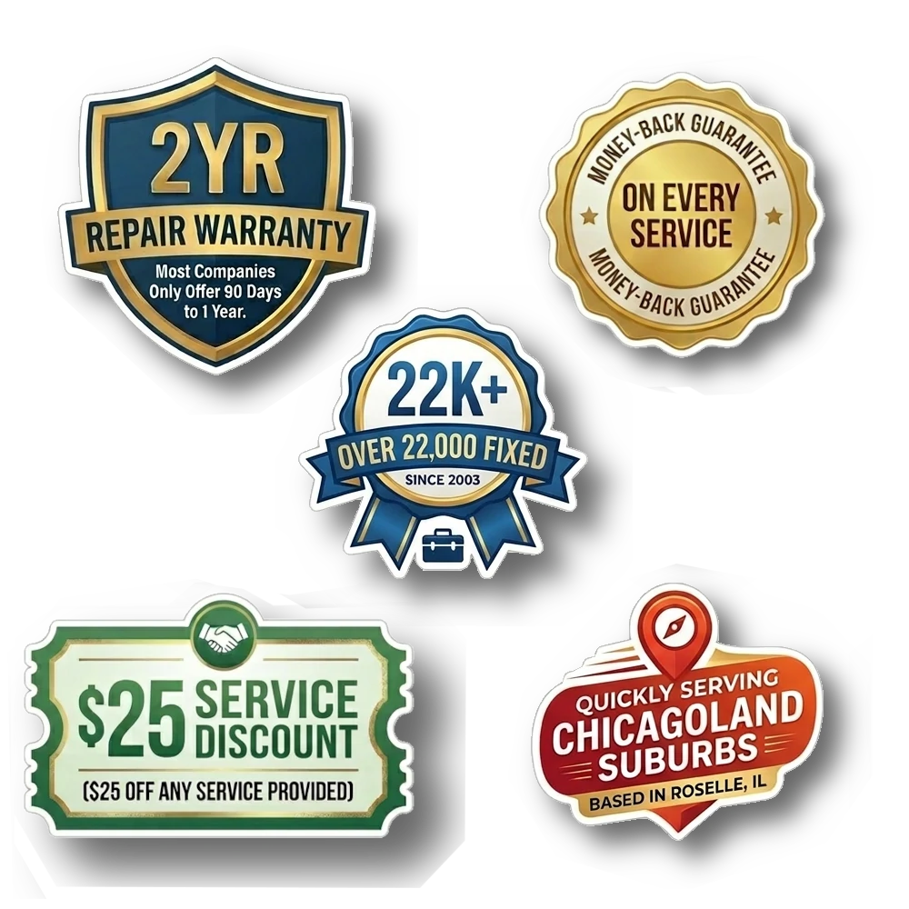 A Fast Local Refrigerator Repair Offers: 2-Year Part & Labor Warranty; Money-Back Guarantee; $25 Service Discount; Over 20 Years Experience and In-Home Service to Chicago Suburbs Today