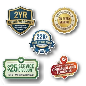 A Fast Local Refrigerator Repair Offers: 2-Year Part & Labor Warranty; Money-Back Guarantee; $25 Service Discount; Over 20 Years Experience and In-Home Service to Chicago Suburbs Today